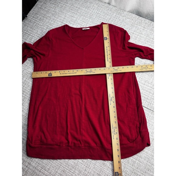 J Jill Red Knit Popover Top Tunic Cotton Stretch V-Neck Pockets Round Hem XL - Picture 6 of 11